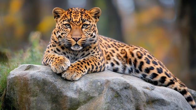 Leopard resting on rock in natural habitat photo