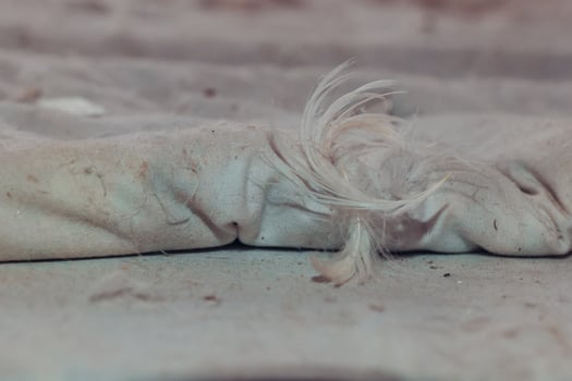 Dusty fabric corner with frayed edges revealing age and wear in an indoor environment photo