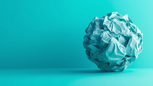 Crumpled Paper Ball on aqua blue background photo
