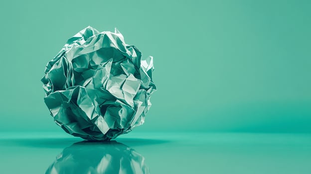 Crumpled Paper Ball on aqua green backgound photo
