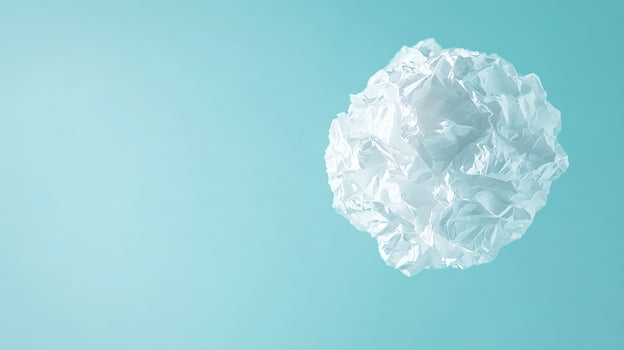 Crumpled Paper Ball floating on light blue background photo
