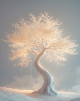 Fantasy Landscape Artwork Featuring a Luminous Tree. photo