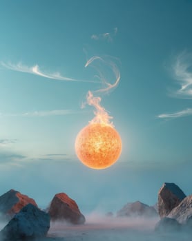 A large orange ball with smoke coming out of it photo