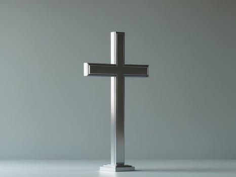 Christian cross in beveled and polished metal. photo