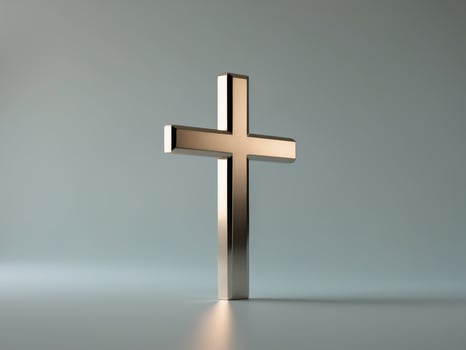 Christian cross in beveled and polished metal. photo
