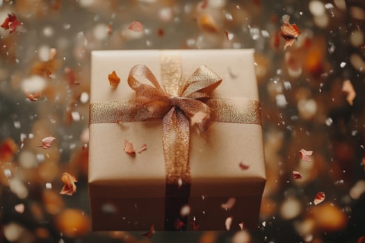 brown gift box on brown background , minimal style. photo