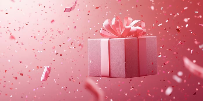 pink gift box on pink background , minimal style. photo