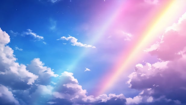 A vibrant sky with clouds and a colorful rainbow effect. photo