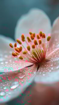 Beautiful pink flowers with intricate details against a soft blue background photo
