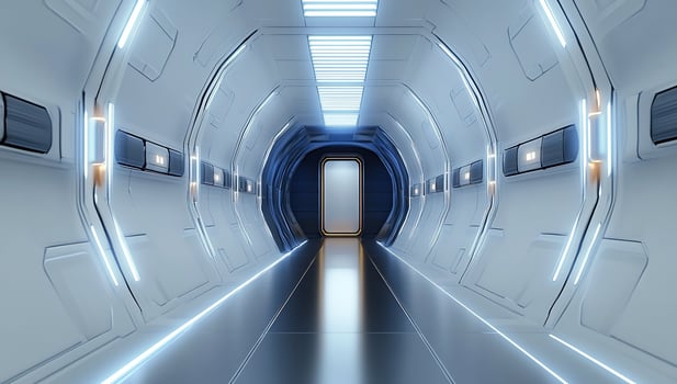 A futuristic tunnel with a light at the end photo