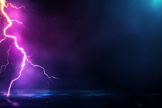 A vibrant lightning storm with colorful hues and dark background. photo