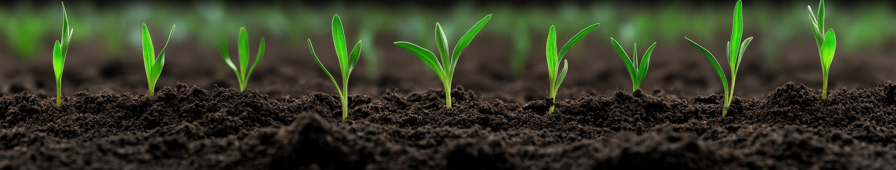 Green seedlings emerging from rich soil in a garden during springtime photo