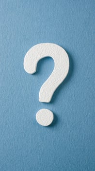 White Textured Question Mark on Blue Textured Background Highlighting Curiosity, Inquiry, and Communication for Conceptual Design in Education, Problem-Solving, Brainstorming, or Consultation photo