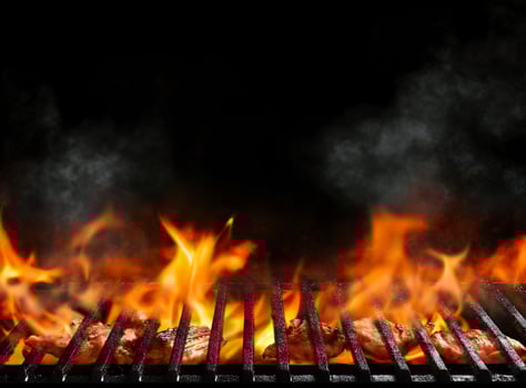 Barbecue grill with meat on fire photo