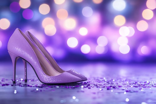 Purple high heeled shoes on a purple background photo