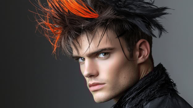 A man with an orange and black hair style photo