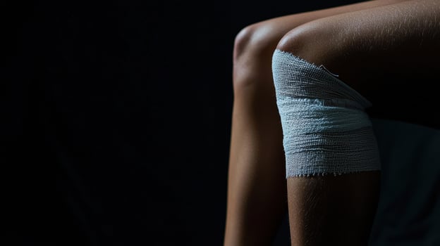 A woman with bandages on her knee photo