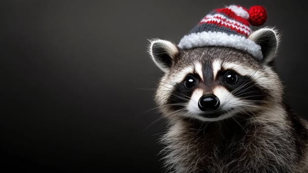 A raccoon wearing a christmas hat photo