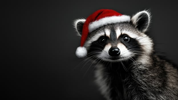 A raccoon wearing a Santa hat is smiling photo