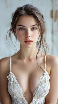 A beautiful young woman in a white dress photo