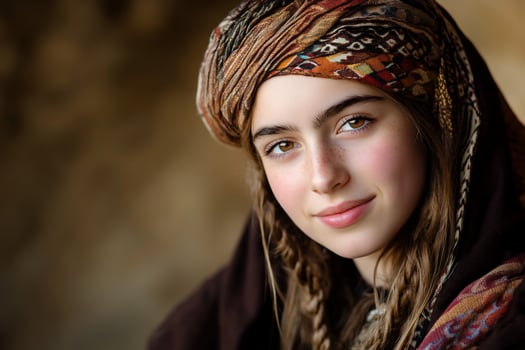 A beautiful young woman in a traditional head scarf photo