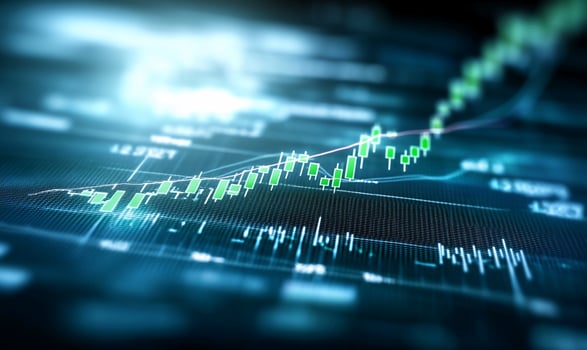 A digital stock market chart displaying financial data trends. photo