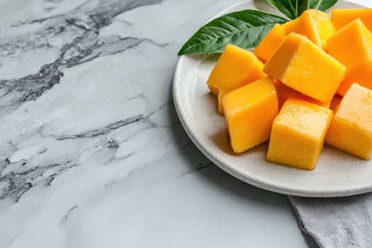 Close up of diced mango on a plate photo