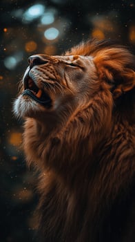 Lion Roaring with Glowing Particles in the Background photo