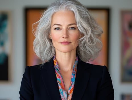 Portrait of a confident mature woman with gray hair photo