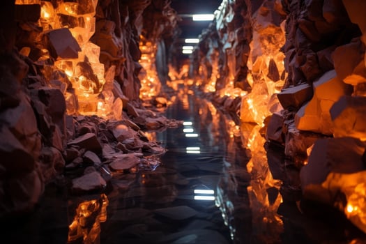 Glowing crystal cave tunnel photo