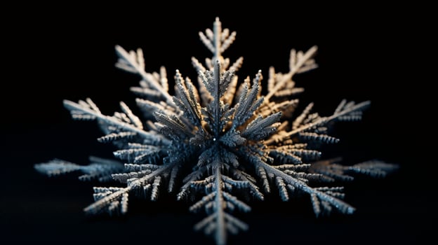Intricate Snowflake Crystal Against Black Background photo