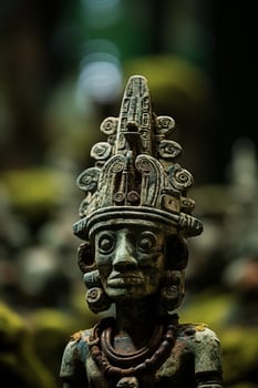 Intricate ancient stone sculpture with ornate headdress photo