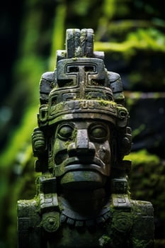 ancient stone idol in lush jungle photo