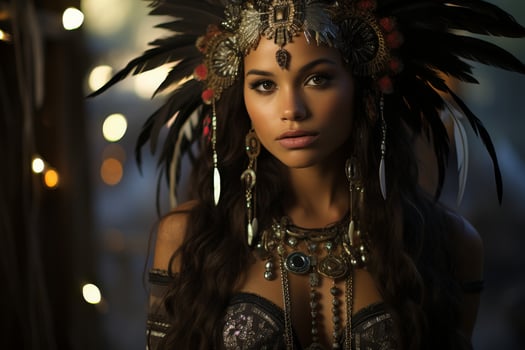 Exotic woman with ornate headdress and jewelry photo