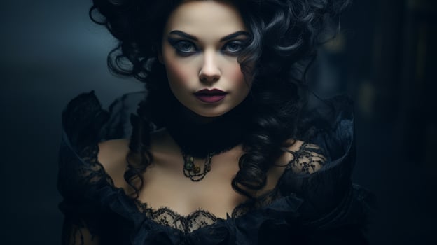 Mysterious dark haired woman with dramatic makeup photo