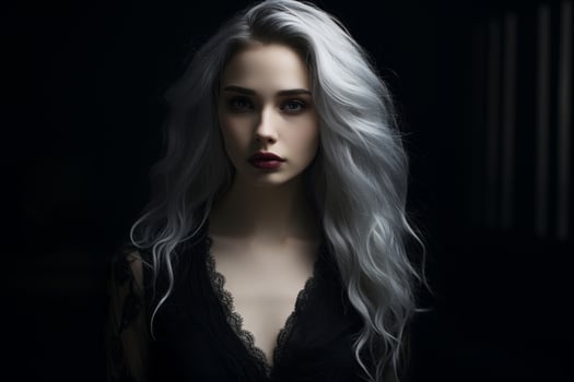 Mysterious woman with striking silver hair photo