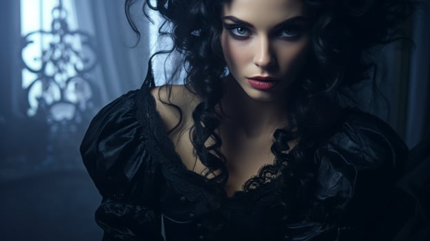 mysterious woman in black dress photo