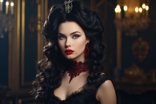 Elegant woman with dark hair and red lips photo