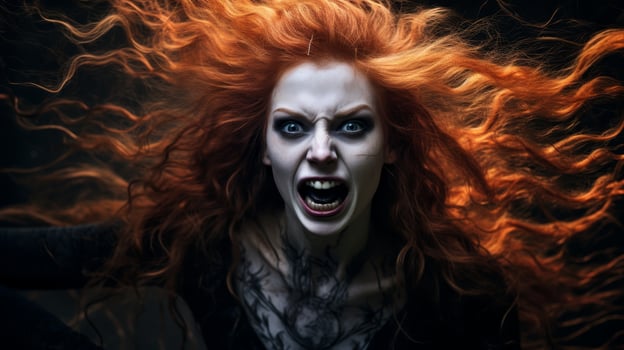 Intense supernatural horror character with fiery hair photo