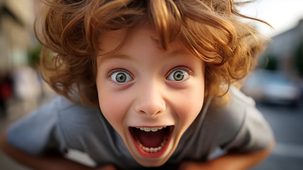 Excited young child with curly hair photo