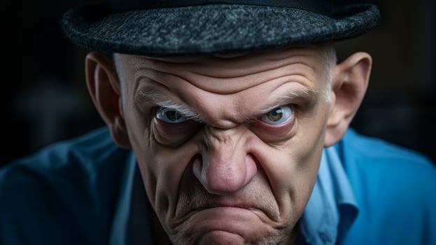 Angry old man with intense expression photo