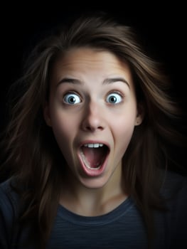 Surprised young woman with wide open eyes and mouth photo