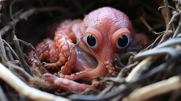 close up of a curious pink octopus creature photo
