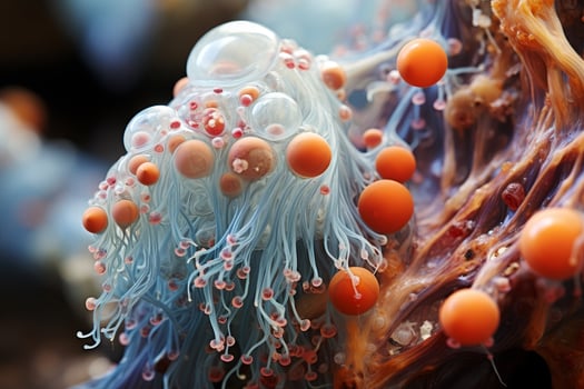 Colorful underwater jellyfish in the ocean photo