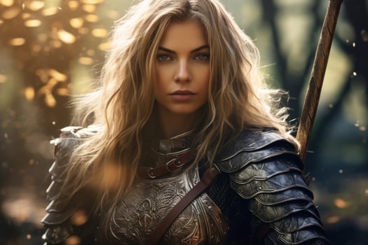 Fierce female warrior in fantasy armor photo