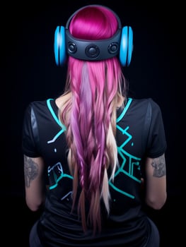 Vibrant hair and futuristic headphones photo