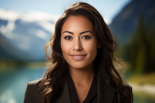 Confident business woman with natural makeup and wavy hair photo