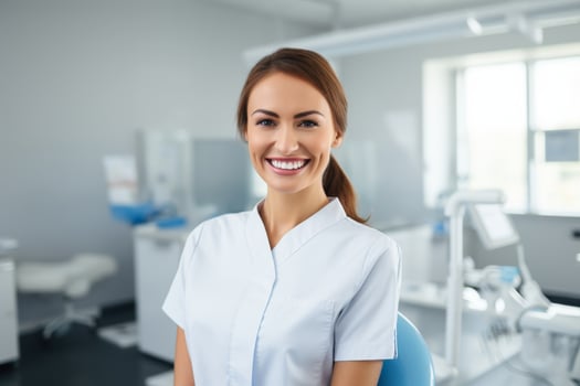 Smiling female dentist in dental clinic photo