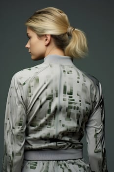 stylish woman in modern abstract fashion outfit photo