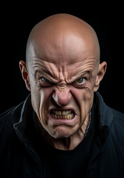Angry bald man with intense facial expression photo